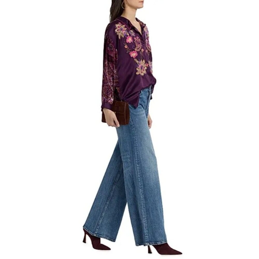 NWT Johnny Was The Slim Audrey Embroidered Floral Burnout Shirt Size S Purple - Picture 2 of 11